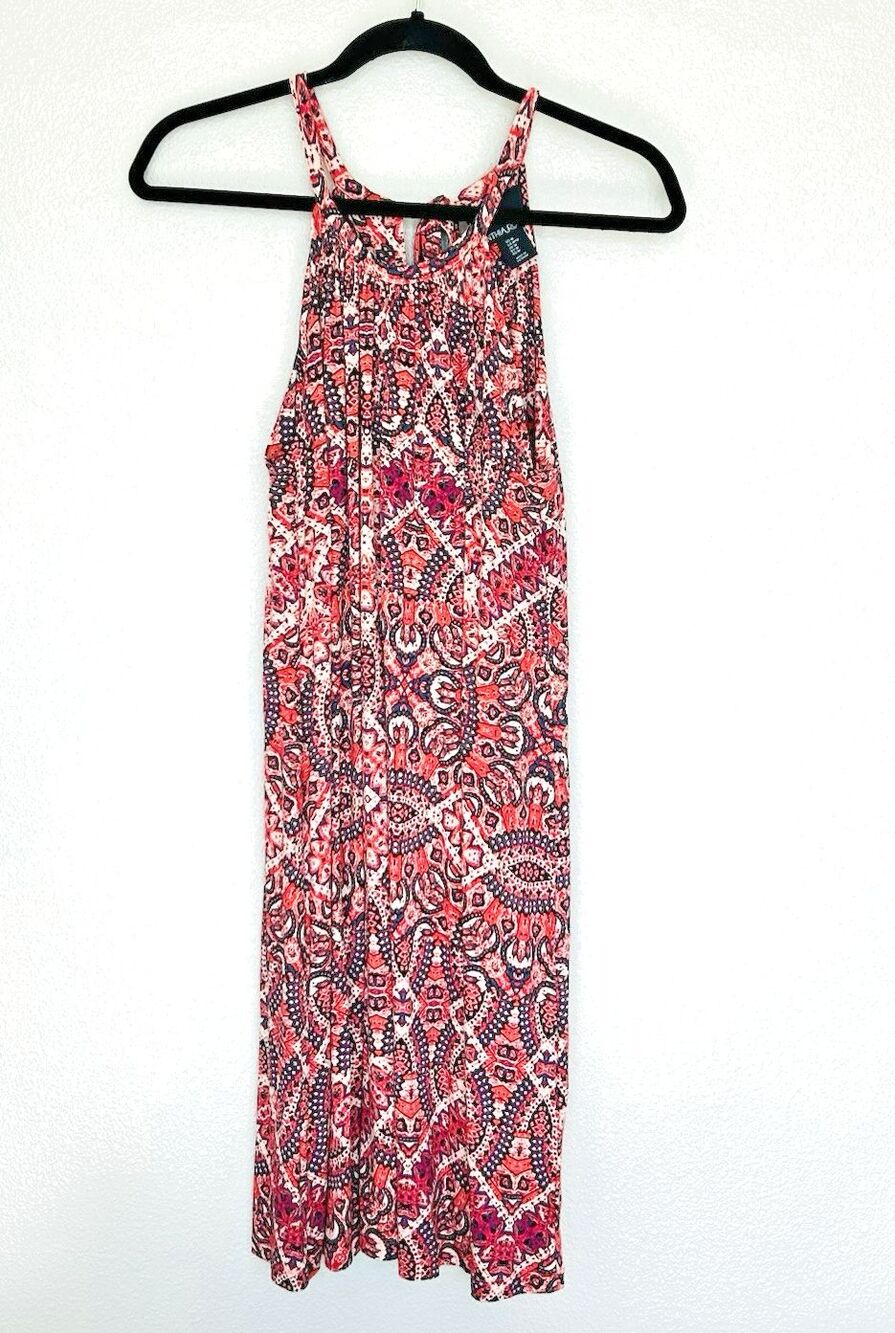 Cynthia Rowley Boho Southwestern Halter Midi Dress Medium Coral Blue w/ Bra